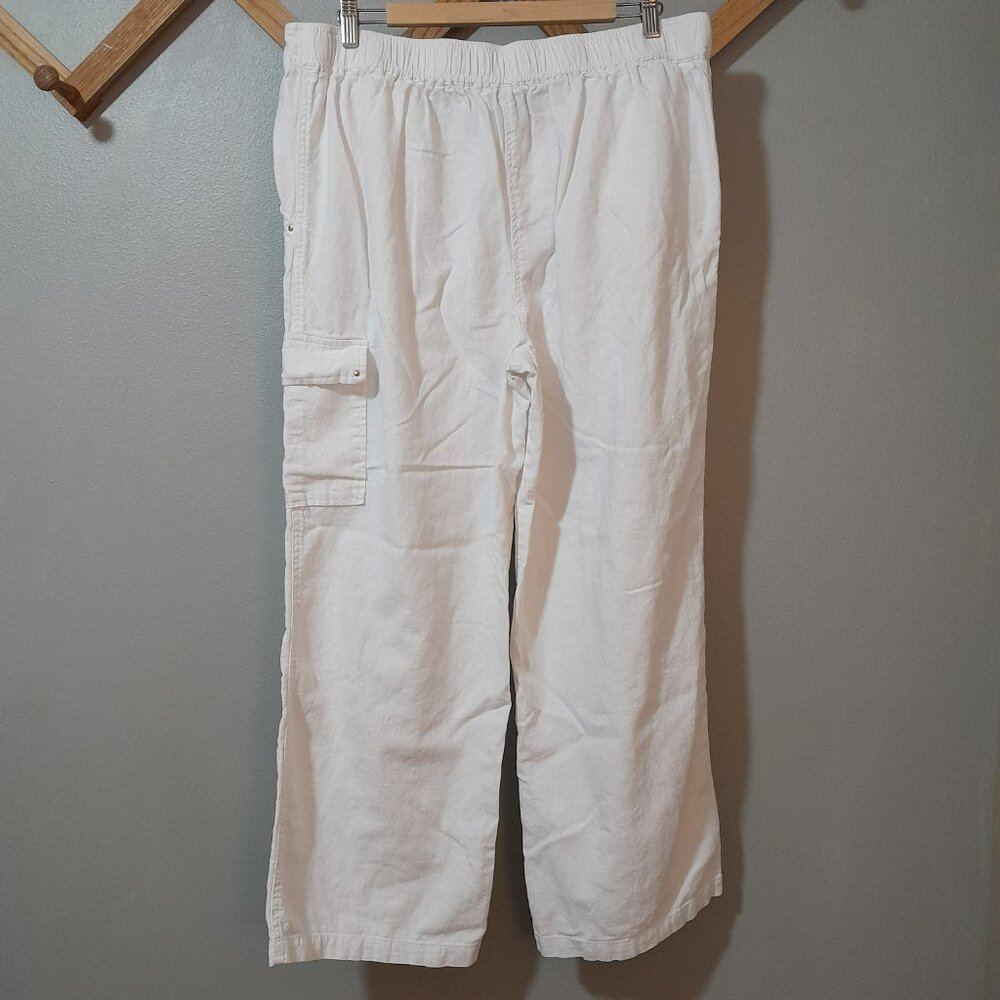 Zac & Rachel Wide Leg Linen Blend White Cargo Pants Size XL - Picture 2 of 6